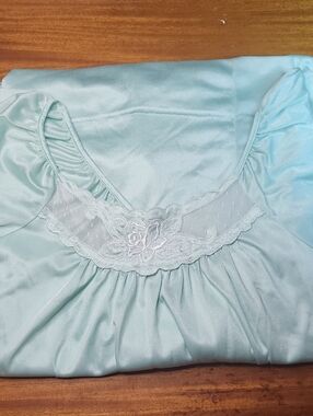 Vintage Light Mint Long Nightgown with Lace Trim